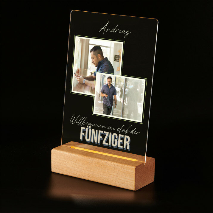 Willkommen im Club der 50er - Druck auf Acrylglas mit LED Beleuchtung