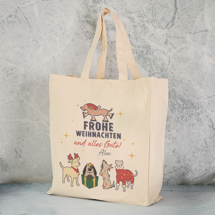 Frohe Weihnachten und alles Gute - Baumwolltasche mit Aufdruck Frohe Weihnachten und alles Gute - Baumwolltasche mit Aufdruck
