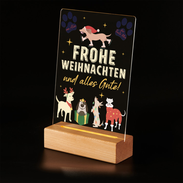 Frohe Weihnachten und alles Gute - Druck auf Acrylglas mit LED Beleuchtung