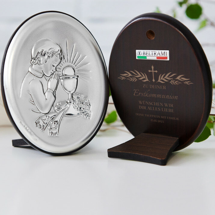 Zu Deiner Erstkommunion - Junge - Silbernes Bild mit Gravur