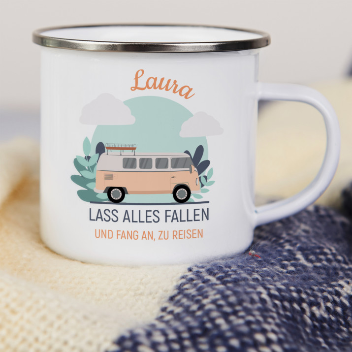 Fang an zu reisen - emaillierter Becher