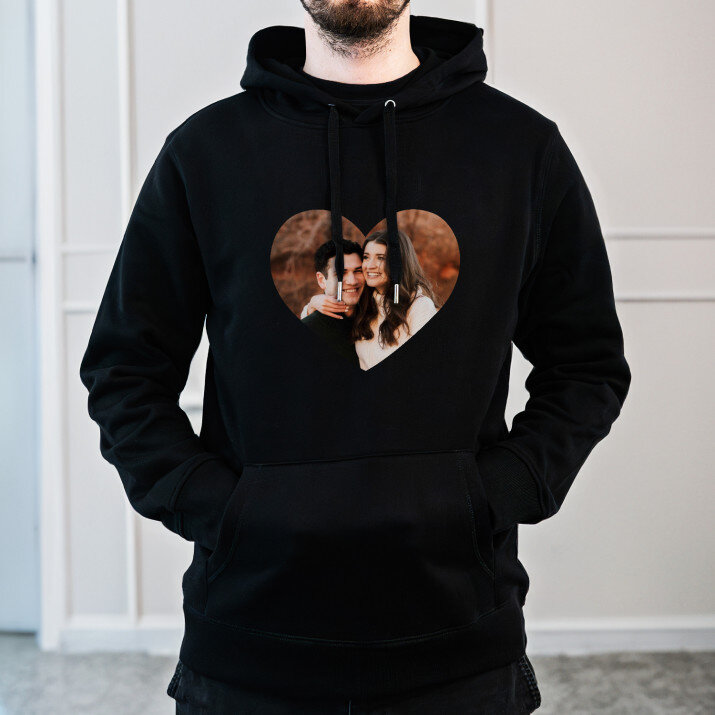 Foto im herzen - Schwarzer Kapuzenpullover für Herren