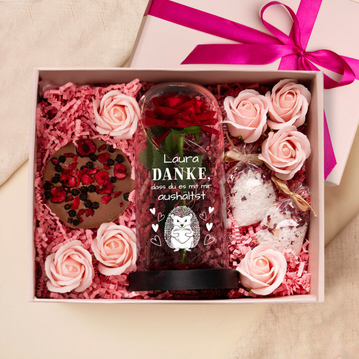 Geschenkset Für die Freundin 2 mit Ewiger Rose, Schokolade und Badesalz Geschenkset Für die Freundin 2 mit Ewiger Rose, Schokolade und Badesalz