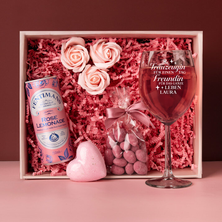 Geschenkset für die Trauzeugin mit Glas und Limonade Geschenkset für die Trauzeugin mit Glas und Limonade