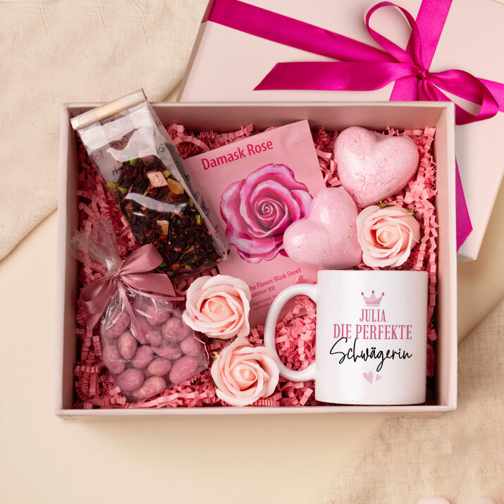 Tasse und Rosen-Spa-Set Für die Schwägerin Tasse und Rosen-Spa-Set Für die Schwägerin