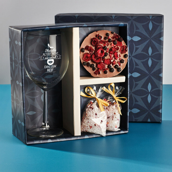Geschenkset mit Weinglas und Badesalz Zum Geburtstag Geschenkset mit Weinglas und Badesalz Zum Geburtstag