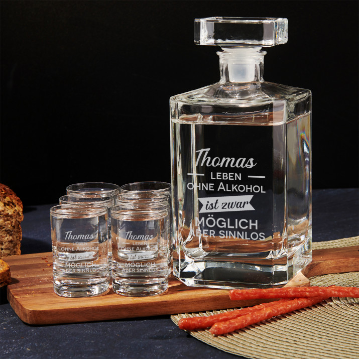 Leben ohne alkohol - Karaffe und Schnapsgläser - Set mit Gravur