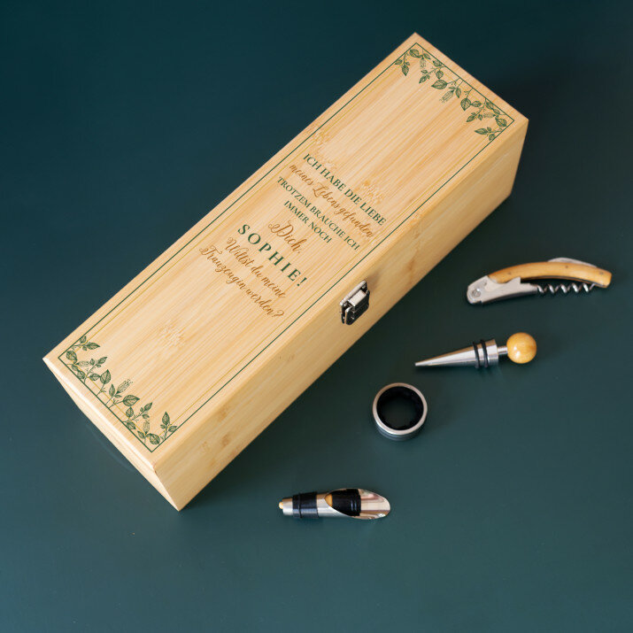 Ich habe die Liebe gefunden - Weinkiste mit Zubehör Ich habe die Liebe gefunden - Weinkiste mit Zubehör