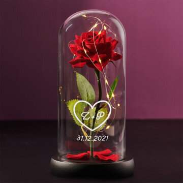 Herz + Datum - Ewige Rose Im Glas Herz + Datum - Ewige Rose Im Glas