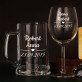 Geschenkset für das Brautpaar mit Weinglas und Bierkrug